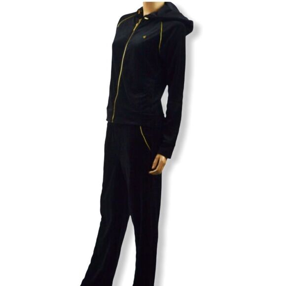 LRL Lauren Ralph Lauren Black/Gold Velour Tracksuit - Picture 13 of 14